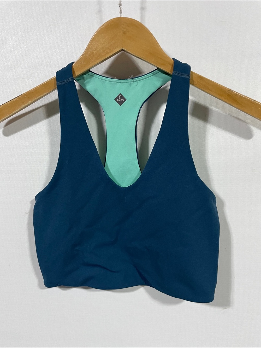 Prana Racerback Sports Bra - Teal Exterior with Mint Interior